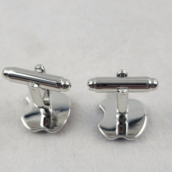 NWOT APPLE CUFFLINKS Computer Tech Geek Red Silver Tone - Picture 3 of 5